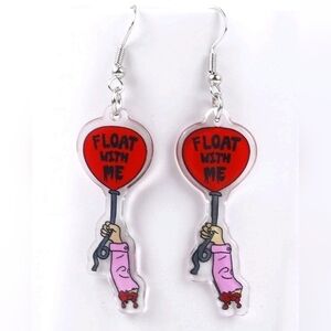 Pennywise IT Clown Float with Me Drop Charm Earrings in Red and Pink NWT